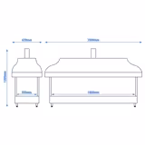 Koperen barbecue - 2000mm - glazen hitteschild - 1 grillrooster