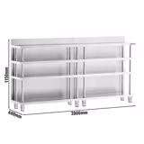 Baarityöpöytä - ruostumatonta terästä - 2000x600mm - 4 hyllyllä varustettuna