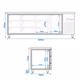 Hűtött munkaasztal PREMIUM - 2330x700 mm - GN 1/1 - 632 liter - ventilációs - 1 ajtóval - 9 fiókkal