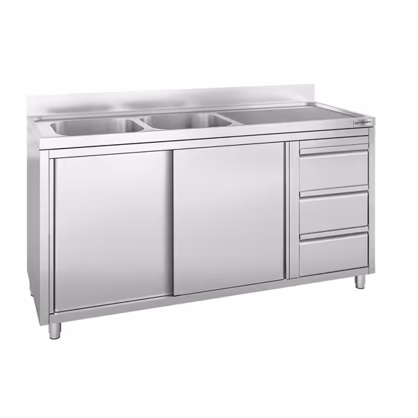 Evyeli Dolaplı Yıkama Tezgahı PREMIUM - 2000x600mm - 3 Çekmeceli & 2 Sol Evyeli