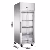 Bäckerei-Tiefkühlschrank Edelstahl ECO - EN 600x800 - 600 Liter - mit 1 Glastür, Schienen & Tragroste