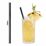 (50 pieces) – Reusable Glass Drinking Straws – 230 mm – Ø 8 mm – Black – Includes 1 Cleaning Brush