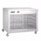 Warmhoudvitrine - 2,0kW - met glazen schuifdeuren voor- en achterzijde & 4 schappen - dichte achterwand - 1098x480x790mm