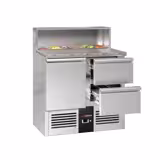 Granitli Pizza ve Salata Hazırlık Buzdolabı PREMIUM - 903mm - 240L - 1 kapılı & 2 çekmeceli - Paslanmaz çelik üst tabla ile 5 adet GN 1/6 için & paslanmaz çelik kapak