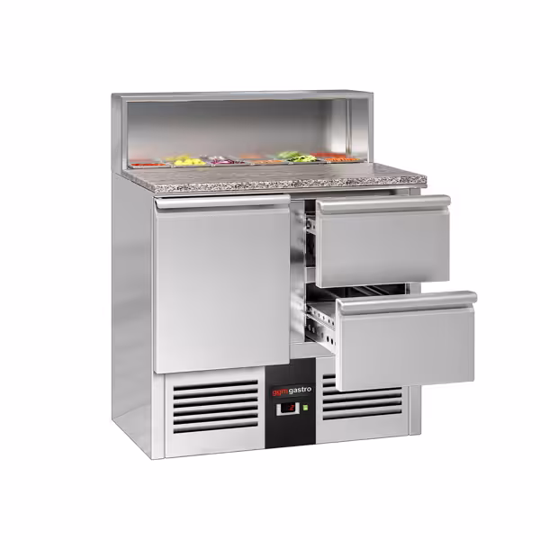 Saladette PREMIUM - 903mm - 1 deur & 2 laden - met RVS deksel voor 5x GN 1/6 - granieten werkblad