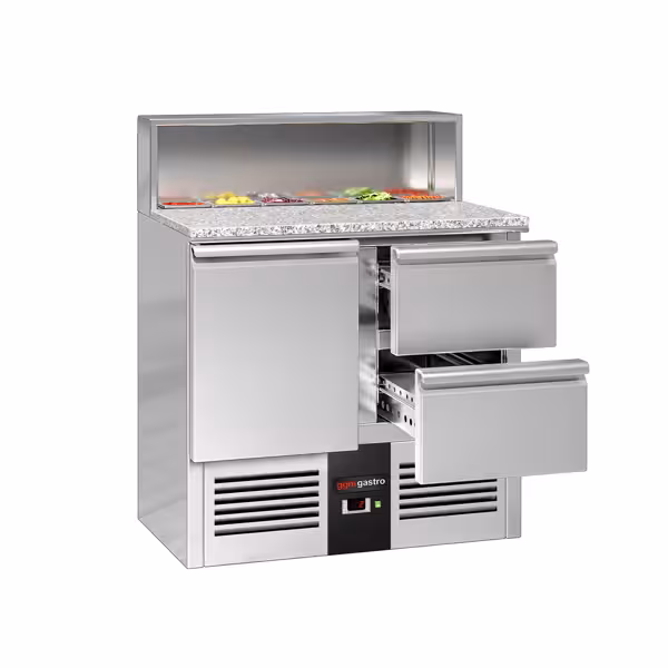Saladette PREMIUM - 903mm - 1 deur & 2 laden - met RVS deksel voor 5x GN 1/6 - granieten werkblad