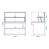 Süteményes pult TORONTO - 1300x800 mm - dupla üvegezés - 2 polccal - fekete - fekete gránit munkalap