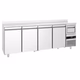 Arrière-bar réfrigéré professionnel PREMIUM - 2690 x 600 mm - avec 4 portes - avec dosseret - avec tiroir à marc de café