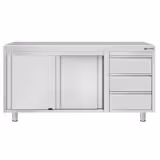 Työpöytäkaappi ECO ruostumattomasta teräksestä - 1600x700mm - 3 laatikkoa vasemmalla ilman koroketta