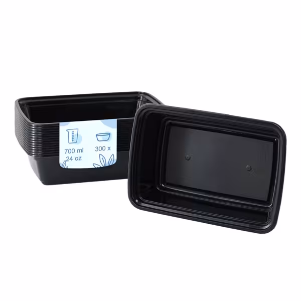 (300 piezas) Bol reutilizable - polipropileno - 700ml - rectangular - negro