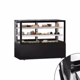 Vitrine à pâtisserie réfrigérée MADRID - 620L - 1500mm - Double vitrage - avec 2 étagères en verre - portes coulissantes vitrées arrière - pour pâtisseries - Noir mat