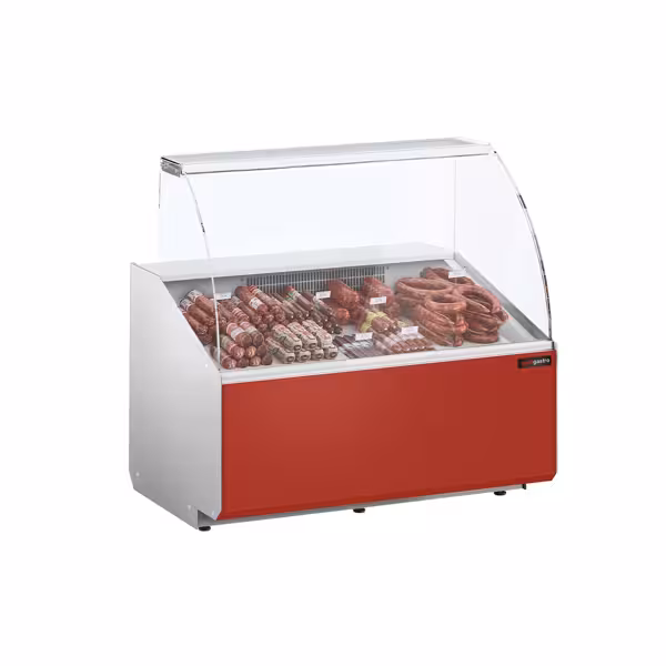 Banco gastronomia professionale - 944x979mm - Statica - 200 L - Vetro dritto - Colore Dunkelgrau - Pannello frontale Rosso RAL 3003 - servizio assistito