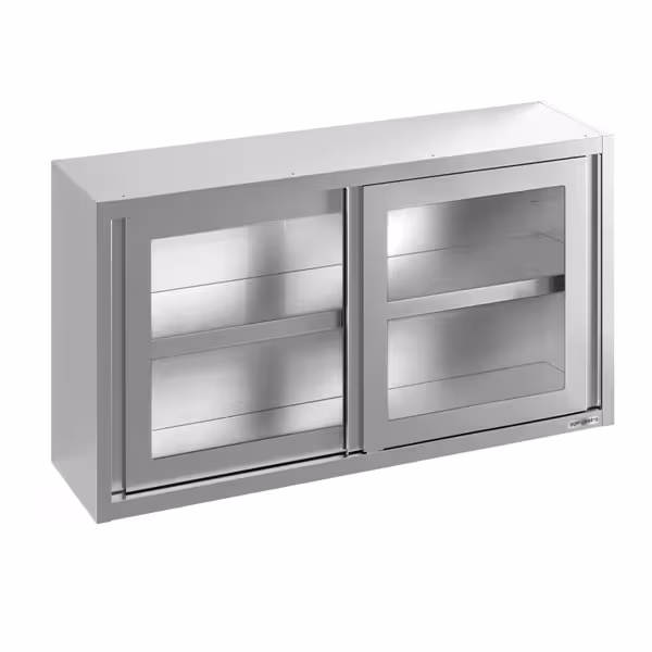 Paslanmaz Çelik Duvar Dolabı  - 1400x400mm - Kayar Cam Kapılı - 800mm yükseklik