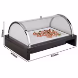 Cutie izotermă (Termobox) BRIDGE - GN 1/1 - acril, melamină, lemn, zinc turnat - 635x425 mm - Înălțime: 310 mm - cu capac roll‑top; suport din lemn; recipient din plastic; tavă din melamină; acumulator de răcire