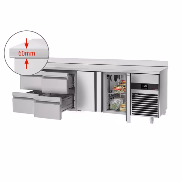 Soğutmalı Tezgah PREMIUM  - 2330x700mm -2 Kapılı & 4 Çekmeceli &  Sırtlı