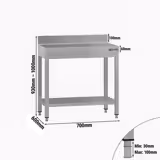 Mesa de trabalho em aço inoxidável ECO - 700x600mm - com prateleira inferior & com painel traseiro & com travessas de reforço