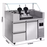 Zubereitungstisch - 1210mm - 1 Tür & 2 Schubladen - für 9x GN 1/6 - inkl. Waffeleisen - Herzform