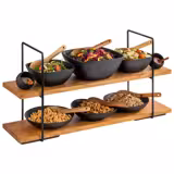 Présentoir buffet - 2 niveaux - PERFECTO LARGE - Rectangulaire - Structure en métal - Plateaux en chêne/bois