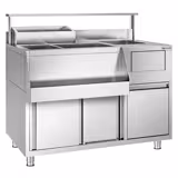 Cocktailstation - rostfritt stål - 1200x720 mm - med diskho & GN 1/6‑insatser & 2 skjutdörrar
