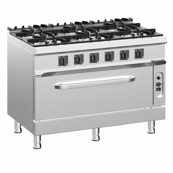 Підлогова плита газова - Giuseppe 700 - 1200x730 мм - 49 кВт - 6 конфорки - з газовою духовою шафою статична - духовка GN 2/1 - з газконтролем