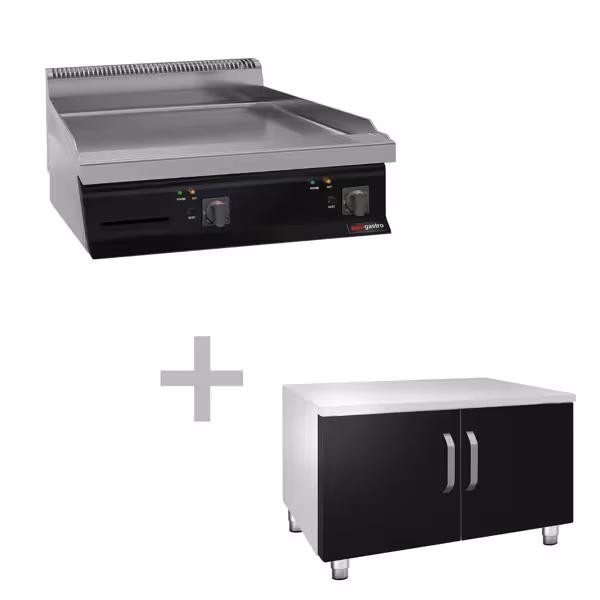 Elektrische bakplaat - 7,1kW - Glad - Bakoppervlak: 795x535mm - met onderbouw met 2 deuren