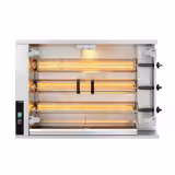 شواية دجاج غاز دوّارة تجارية - باب زجاجي مقاوم للحرارة - 14.10 kW - مع 3 أسياخ - بسعة حتى 15 دجاجة
