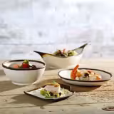 (6 pcs) STONE ART | Platter - flat - Melamine - Ø245mm - White/Brown