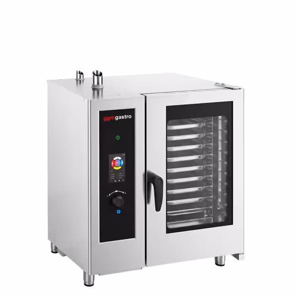 Plinski konvektomat - Na dodir - zaslon osjetljiv na dodir - 10x GN 1/1 - uklj. Sustav pranja, temperaturna sonda & boiler - uklj. Unutarnji nosač