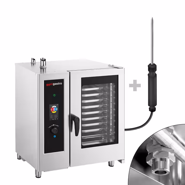 Gas-Combisteamer - Touch - touchscreen - 10x GN 1/1 - incl. wassysteem & temperatuurvoeler - incl. boiler & binnenrek