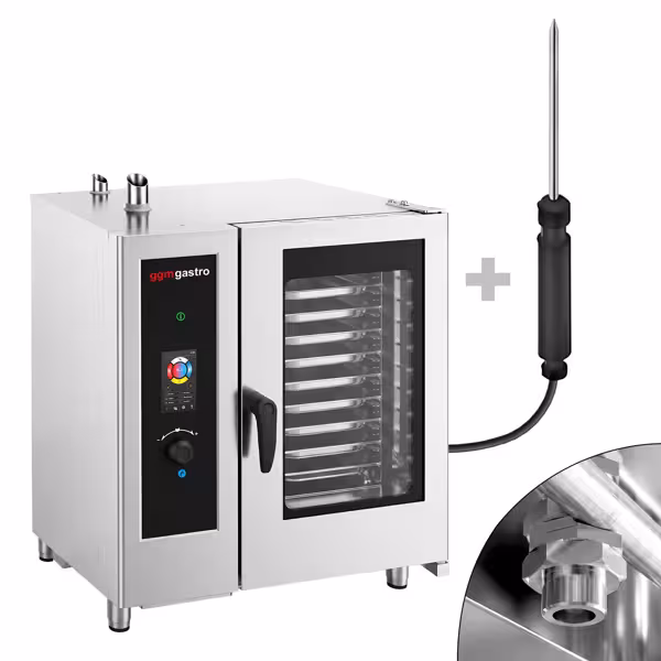 Commercial Gas Combi Oven – Touch Control – 10 × GN 1/1 – with Automatic Cleaning System, Core Temperature Probe, Boiler, Rack