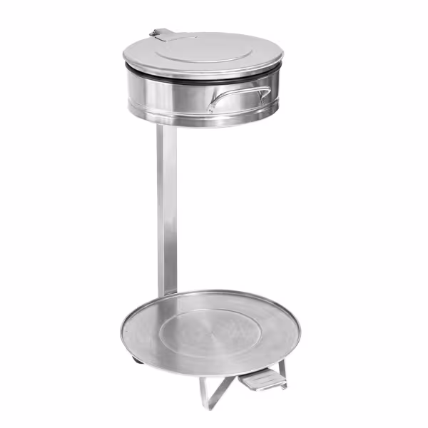 Vuilniszakhouder - gesloten - 80 liter - Ø450x840mm - met voetpedaal, zacht sluitend deksel, binnenring, standvoet - RVS