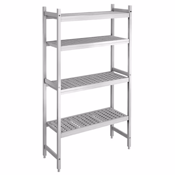 Aluminium/kunststof stelling - 946x1685mm - Diepte: 360mm - met 4 schappen - Draagvermogen totaal: 450kg