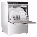 Lave-vaisselle professionnel frontal - Panier 50x50cm - Commandes mécaniques - 4,9kW - avec pompe de vidange + pompes doseuses détergent et liquide de rinçage
