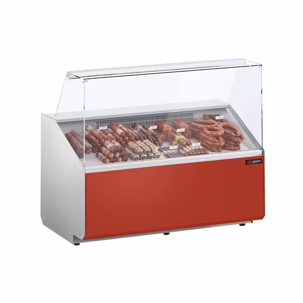 Banco gastronomia professionale - 1256x979mm - Vetro dritto - 262 L - Pannello frontale Rosso RAL 3003