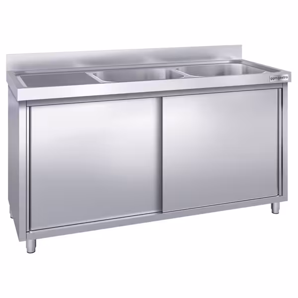 Mueble fregadero de acero Inox. PREMIUM - 2,0 m - 2 fregaderos a la derecha A 50 x P 50 x A 25 cm