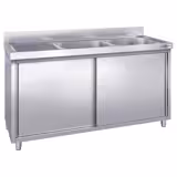 Mueble fregadero de acero Inox. PREMIUM - 2,0 m - 2 fregaderos a la derecha A 50 x P 50 x A 25 cm