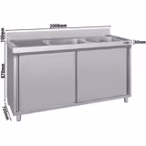 Meuble évier ECO - 2000 x 700 mm - avec 2 bacs à droite