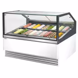 Vitrină pentru înghețată THEO - 1736 mm - ventilată - cu iluminare LED & geam frontal încălzit & dezghețare automată - pentru 18x cuve de 5 litri pentru înghețată - alb