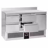 Saladette / Pizzakühltisch PREMIUM - 1,37 x 0,7 m - mit 1 Tür, 4 Schubladen & Aufkantung