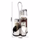 (6 pcs) Complete Cruet Set ECONOMIC - 4-piece - Stainless steel stand - Glass; Stainless steel lids - with pourer spout included; drip-free - incl. 2 oil & vinegar bottles; 2 salt & pepper shakers; stand