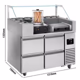Přípravný stůl - 1,21 x 0,7 m - s 4 šuplíky 1/2 - vč. hot dog grilu & hotdogovače