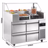 Commercial Saladette Prep Counter - 1210x700mm - 4 Drawers - for 9x GN 1/6 - incl. Sausage grill & warmer