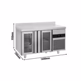 Masă frigorifică PREMIUM - 1400x700 mm - 281 L - cu 2 uși din sticlă - blat lucru - bordură