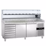 Table réfrigérée à pizza ECO - 2000 x 800 mm - avec 2 portes et 7 tiroirs - incl. vitrine réfrigérée - 10 x GN 1/4