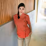 KARLOWSKY| Women's Short-Sleeve Chef Jacket – Denim-Style Vintage Red - ROCK CHEF Stage 2 - Size 52