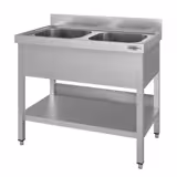 Plonge en inox ECO - 1000x600mm - avec étagère basse - 2 bacs au centre