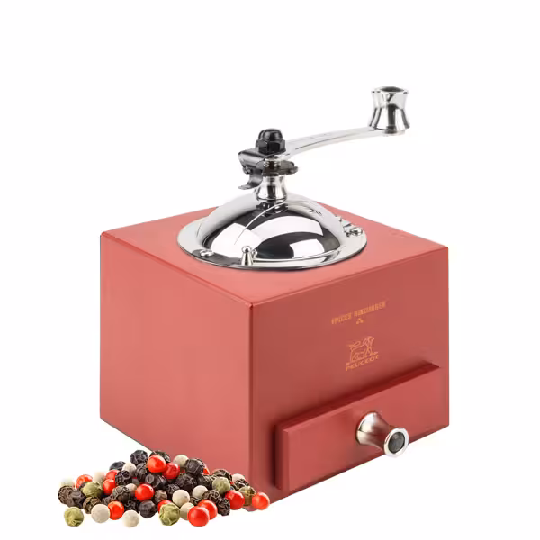 (6 sztuk) PEUGEOT | LE MOULIN D'OLIVIER ROELLINGER – Młynek do pieprzu i przypraw z korbką – kolor chili – wysokość: 130 mm