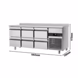 Tavolo refrigerato PREMIUM - 1865x700mm - con 6 cassetti e alzatina