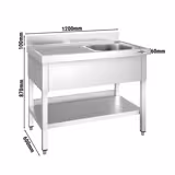 Stół zlewozmywakowy PREMIUM 1200x600 mm - z półką dolną i 1 zlewem po prawej stronie