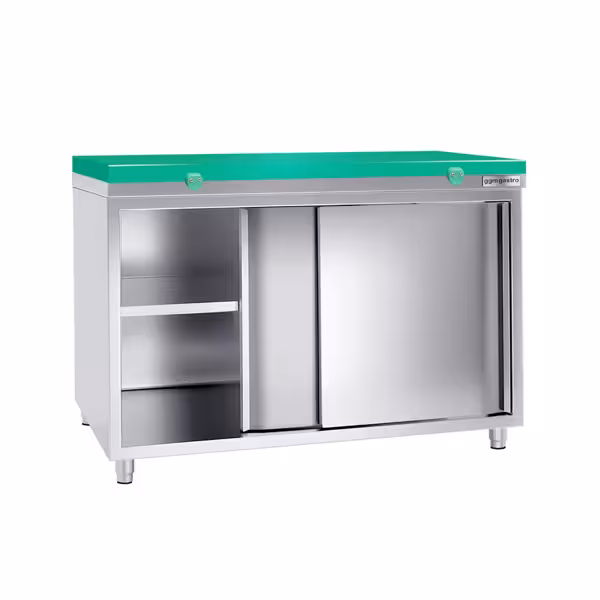 Roestvrijstalen werkkast PREMIUM - 1400x800mm - met schuifdeur zonder achterwand incl. snijplank